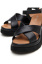 Women's Leather Black Wedge Heeled Sandals - 3