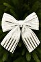 Christmas Tree Ornament 26 cm White Silver Striped Decorative Bow - 5