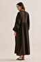 Muslin Volume-Enhanced Long Dress Dark Brown - 8