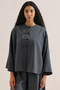 Linen Mixed Wide Sleeve Jacket Indigo - 5