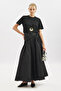 Buttoned Front Poplin Skirt Black - 2
