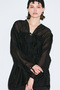 Black Blouse with Drawstring and Tie - 5