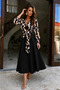 Women's Long Sleeve Double Breasted Collar Diver Crepe Midi Length Dress, Casual, Stylish Dress