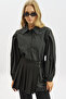Black Folded Accessory Skirt with Buckle - 3