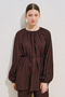 Textured Balloon Sleeve Draped Tunic Brown