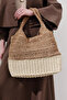 Double Color Straw Handle Bag Natural