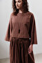 Cotton Crop Long Sleeve Bluz Hot Brown - 2