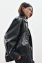Retro Style Oversized Leather Jacket Black - 5