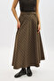 Plaid Patterned Wide Skirt Brown - 3