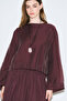 Wide Sleeve Draped Bluse Burgundy - 5