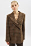 Double-Breasted Plaid Blazer Jacket Brown - 5
