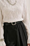 Silver Buckle Leather Belt Black - 3
