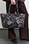 Jacquard Patterned Tote Bag Brown - 2