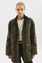 Oversized Contrast Collar Parka Brown Gray - 4