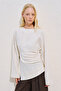 Linen Asymmetric Long Sleeve Blouse Beige