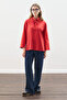 High Neck Tie-Up Blouse Red - 2