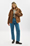 High-Collar Flock Printed Jacket Camel - 3