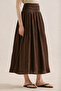 Muslin Embroidered Draped Skirt Dusty Brown - 5