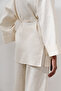 Linen Double Breasted Closure Kimono Vanilla - 3