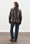 Retro Style Oversized Leather Jacket Bitter Brown - 7