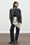 Retro Style Oversized Leather Jacket Black - 3