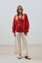Keten Crush Buttoned Blouse Red
