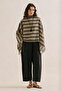 Patterned Cape Blouse with Black Stripes - 3