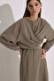Modal Long Sleeve Anvelop Dress Khaki - 2