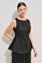 Linen Sleeveless Blouse with Binding Details Black - 3