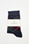 Baklava Patterned Socks Navy Blue Plaid - 3