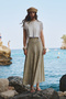 Embroidered Piece Embedded Wide Skirt Beige