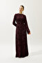 Jacquard Satin Evening Dress Bordo - 2