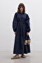 Premium Poplin Dress with Pleats Navy Blue