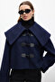 Buckle-Fastened Coat in Navy Blue
