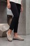 Women's Genuine Leather Oval Toe Moccasin Stitched Drawstring Loafer Casual Shoes Velron Beige Suede - 7