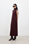 Sleeveless High Collar Knitting Dress Claret Red - 3