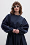 Premium Poplin Dress with Pleats Navy Blue - 3