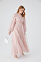 Stone-Embellished Organza Evening Dress Powder - 4