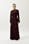 Jacquard Satin Evening Dress Bordo