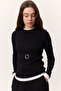 Long Sleeved Garnished Bodysuit Black