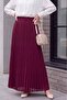 Stoned Pleated Skirt - Burgundy - 3