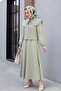 Wide Collar Tie-Up Sleeve Elastic Skirt Lined Poplin Suit - Green - 3