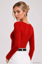 Women's Red Boat Neck Long Sleeve Blouse - 3