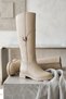 Duube Beige Leather (3.5 cm Heel Height) Daily Women's Boots with Side Buckle - 6