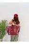 Women's Burgundy Large Size Faux Leather Shoulder Bag Tote Shopper Bag – Daily Use