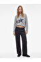 Sequined Star Detailed Long Sleeve Boat Neck Knit Sweater
