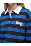 Comfortable Fit Long Sleeve Printed Polo Collar Striped Sweatshirt with Raised Buttons - 4