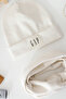 Ecru Rib Labeled Beanie Neck Collar Set - 4