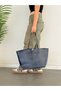 Women's Navy Blue Large Size Faux Leather Shoulder Bag Tote Shopper Bag – Daily Use - 5
