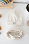 Ecru Rib Labeled Beanie Neck Collar Set - 2